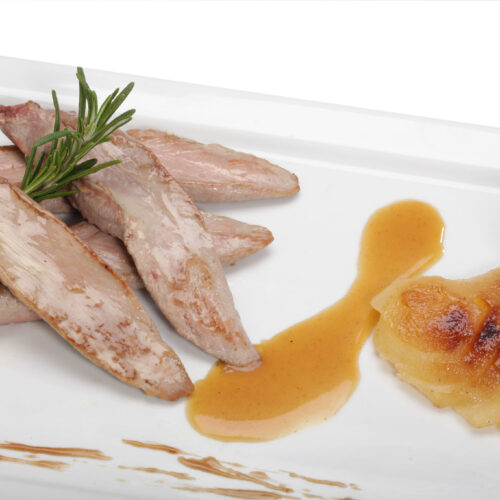 Aiguillettes de canard poire et miel