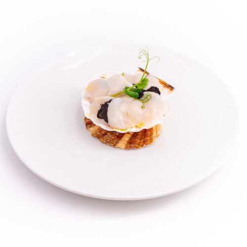 Saint-Jacques glacées en coquille et mascarpone aux truffes