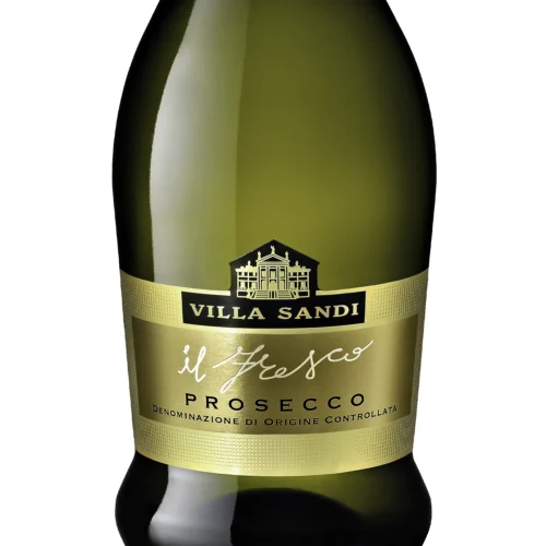 Bouteille de Prosecco Doc Treviso Brut sur fond blanc gros plan