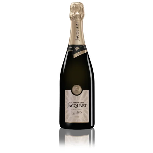 Bouteille de Champagne Signature Rosé Jacquart sur fond blanc